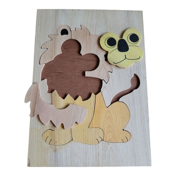 2 Vintage Childrens Wood Frame Tray Puzzles Dog And Lion - Picture 5 of 6